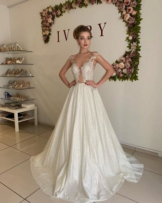 Sheer Tulle Appliques Sweetheart Wedding Dresses | A-line Sleeveless  Bridal Gowns_3