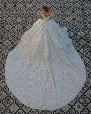 Wunderschöne glänzende Pailletten Kristallkugelkleid Brautkleider | Perlen Langarm aus der Schulter Brautkleider_2