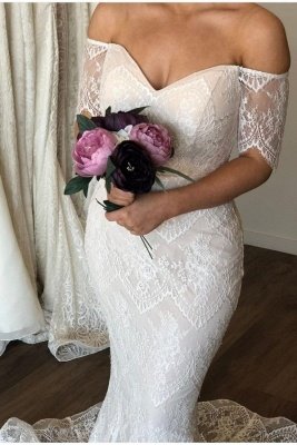 Strapless Off The Shoulder  Mermaid Wedding Dresses | Lace Short Sleeves Bridal Gowns Online_1
