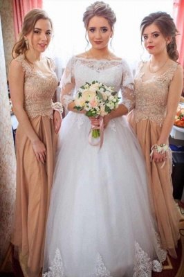 Elegant Lace Appliques Ball Gown Wedding Dresses | Long Sleeves Floor Length Cheap Bridal Gowns_1