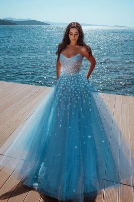 Strapless Shiny Crystal Cheap Prom Dresses | Tulle Sleeveless Floor Length Evening Gowns_1