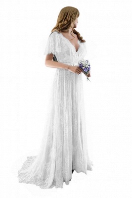 Lace Half Sleeves Boho Wedding Dress Chic Beach Bridal Gowns_2