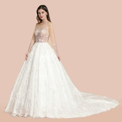 Superbe robe de mariée à encolure dégagée et manches longues en dentelle florale scintillante Robe de mariée Aline_8