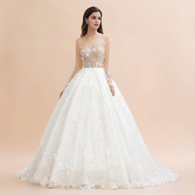 Superbe robe de mariée à encolure dégagée et manches longues en dentelle florale scintillante Robe de mariée Aline_6