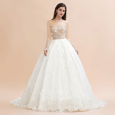 Superbe robe de mariée à encolure dégagée et manches longues en dentelle florale scintillante Robe de mariée Aline_7