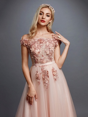 Off Shoulder 3D Floral  Tulle Aline Evening Dress Off Shoulder Party Dress_4