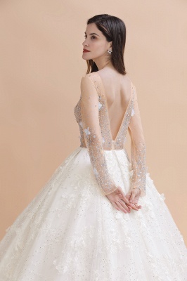 Precioso vestido de novia con escote redondo y manga larga con purpurina y encaje floral Aline vestido de novia_5