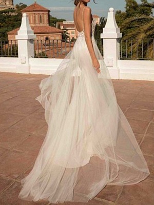 Boho Mermaid Wedding Dress Spaghtti Straps 3D Floral with detachable train_2