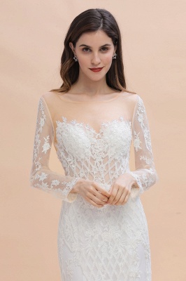 Long Sleeves Lace Tulle Mermaid Bridal Dress Scoop Neck Wedding Dress_6