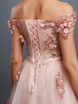 Off Shoulder 3D Floral  Tulle Aline Evening Dress Off Shoulder Party Dress_8