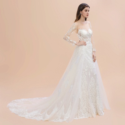 Long Sleeves Lace Tulle Mermaid Bridal Dress Scoop Neck Wedding Dress_10