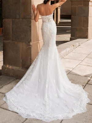 Sweetheart Strapless Mermaid Bridal Gown 3D Floral Sleeveless  Lace Wedding Dress_2
