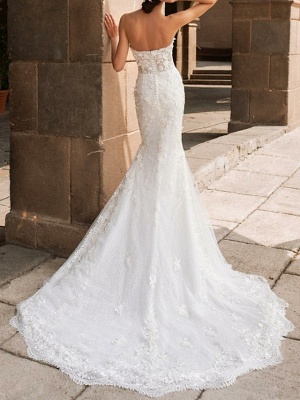 Robe de mariée sirène sans bretelles chérie Robe de mariée en dentelle sans manches florale 3D_2