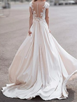 Elegante Flügelärmel mit tiefem V-Ausschnitt ALine Satin Hochzeitskleid_2