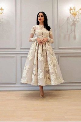 Elegant Long Sleeves Ankle Length Wedding Dress Floral Lace Bridal Dress_1