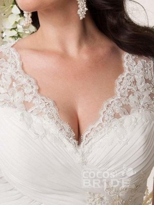 Robe de mariée grande taille à manches longues en mousseline de soie avec appliques de jardin_4