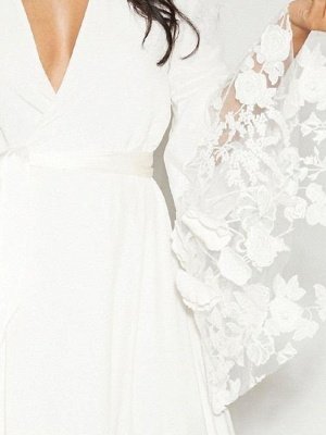 Ruffle Sleeves V-neck Aline Ho-lo Wedding Reception Dress_4