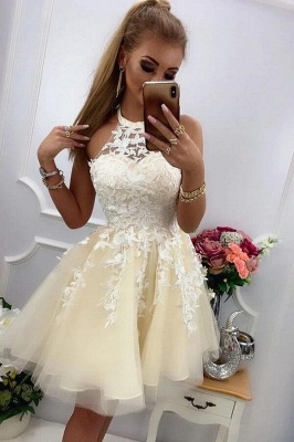 Cute Halter Tulle Lace Cocktail Dress Sleeveless Short Homecoming Dress