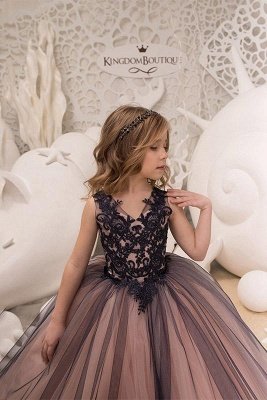 Robe de demoiselle d'honneur en tulle avec appliques en dentelle florale sans manches_1