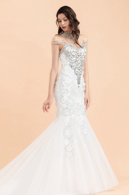 Amazing Off-the-Shoulder Beadings Mermaid Bridal Gown Flower Wedding Dress_5