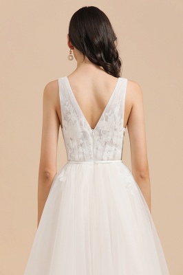 Elegantes ärmelloses weißes Brautkleid mit V-Ausschnitt Aline rückenfreies Brautkleid mit floraler Spitze_8