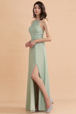 Dusty Sage Halter Long Bridesmaid Dress Sleeveless Side Slit Wedding Party Dress_5