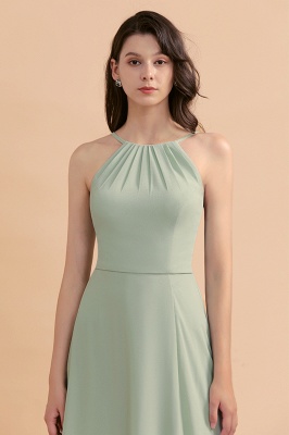 Dusty Sage Halter Long Bridesmaid Dress Sleeveless Side Slit Wedding Party Dress_9