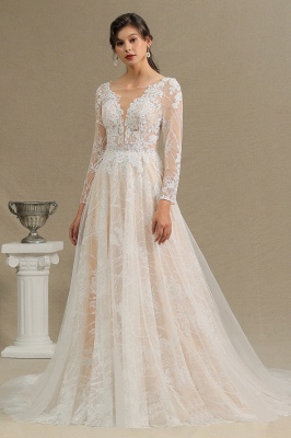 Vestido de novia con apliques de encaje marfil glamoroso Vestidos de novia de manga larga de tul_2