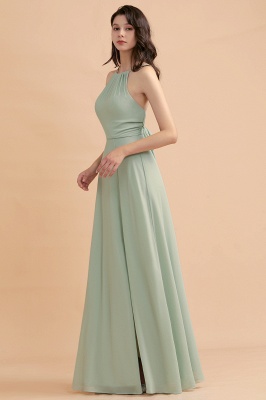 Dusty Sage Halter Long Bridesmaid Dress Sleeveless Side Slit Wedding Party Dress_6