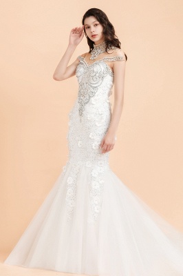 Amazing Off-the-Shoulder Beadings Mermaid Bridal Gown Flower Wedding Dress_6