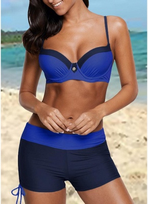 Color Block Patches Underwire Push Up Padded Sexy Bikini_2
