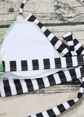Leaf Striped Neckholder Tie Rücken gepolsterten Bikini Set_8
