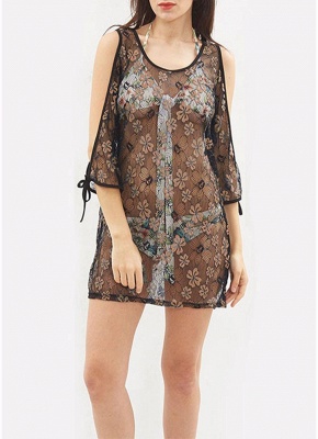 Femmes Sheer Floral Lace Beach Cover Up Kaftan Maillots de bain Beachwear Bikini Dress_1
