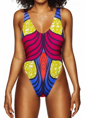 Women One Piece Swimsuit Swimwear African Totems Print Monokini Push Up Padded Sexy Bikini Bathing Suit Beachwear_2
