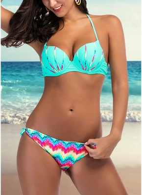 Women Bikini Set Colorful Print Underwire Top Bottom Swimwear Swimsuit Bathing Suit_2