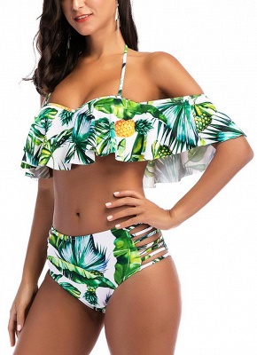 Ananas Print Rüschen Badeanzug Ausschnitt Push Up Bikini Set_4
