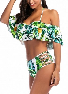 Ananas Print Rüschen Badeanzug Ausschnitt Push Up Bikini Set_3