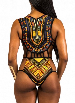 Sexy Frauen-ethnischer Druck-einteiliger Badeanzug höhlen Vintage afrikanische Ägypten-Badebekleidung Tankini aus_5