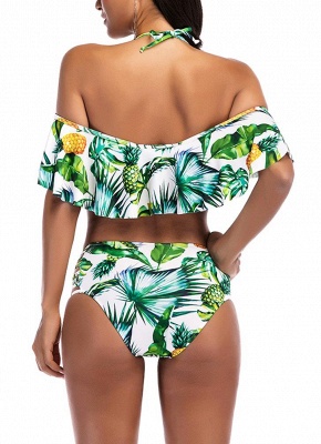 Ananas Print Rüschen Badeanzug Ausschnitt Push Up Bikini Set_5