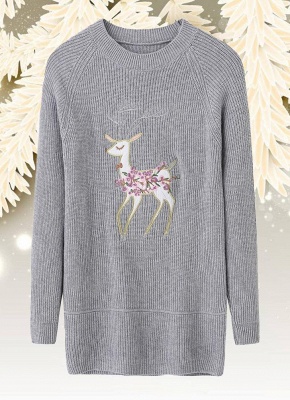 size Christmas Women Knitted Pullovers Long Sleeve Reindeer Embroidered Sweater_4