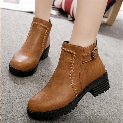 Daily Chunky Heel Zipper Round Toe Buckle Boots_3