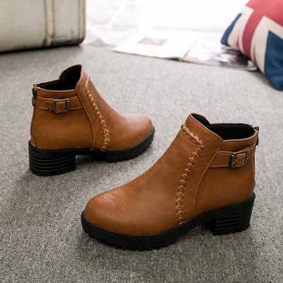 Daily Chunky Heel Zipper Round Toe Buckle Boots_1