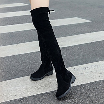Black Suede Daily Chunky Heel Round Toe Boots_3