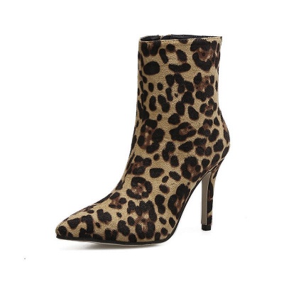 Leopard Date Reißverschluss Wildleder Spitz Stiefel_7