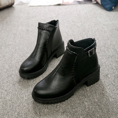 Daily Chunky Heel Zipper Round Toe Buckle Boots_2