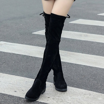 Black Suede Daily Chunky Heel Round Toe Boots_1