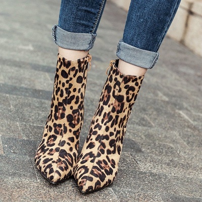 Leopard Date Zipper Suede Pointed Toe Boots_3