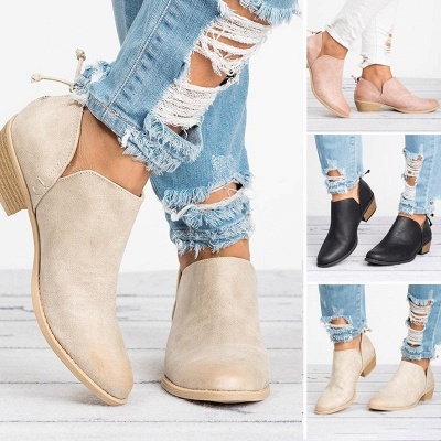 Women Pu zipper Casual Daily  Chunky Boots_7