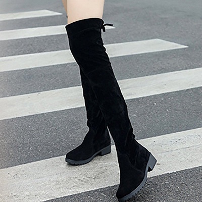 Black Suede Tägliche Chunky Heel Runde Toe Stiefel_7