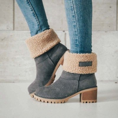 Nubuck Chunky Heel Slip-On Round Toe Boots_7